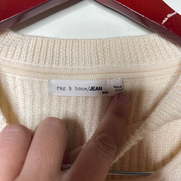 Rag & Bone JEAN Tori Ivory Cutout Crewneck Sweater Merino Wool Pullover Sz M - Picture 2 of 6